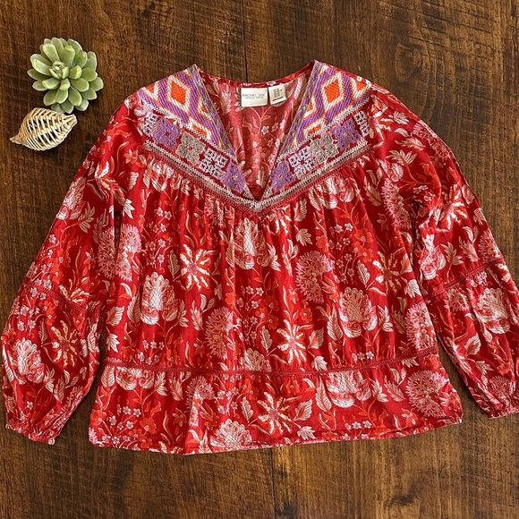 Rachel Zoe | Boho Floral V-Neck Blouse with Embroidery, Size XS - Picture 5 of 11